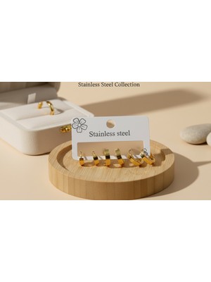 Şehrazat Handmade Tasarım 6 Lı Çelik Enli Halka Küpe Seti