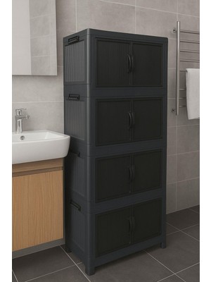 Norino Mandella Safir 4 Lü Katlanabilir Çok Amaçlı Kapaklı Portatif Organizer Dolap Antrasit