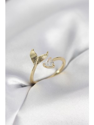 Nuveden Ieg™ Balık Kuyruğu Model Gold Renk Zirkon Taşlı Kadın Yüzük NVDN-RSBJT34