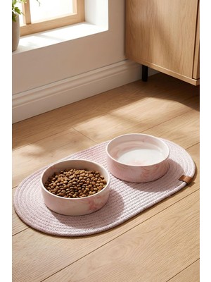Pawicci 2li Pembe Seramik Mama ve Su Kabı 350 ml Kaymaz Taban Özelliği ile Kolay Temizlenir