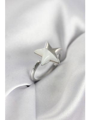 Nuveden Gümüş Renk Sedefli Yıldız Model Kadın Yüzük - TJ-BYK3939 DIE-RSTG34