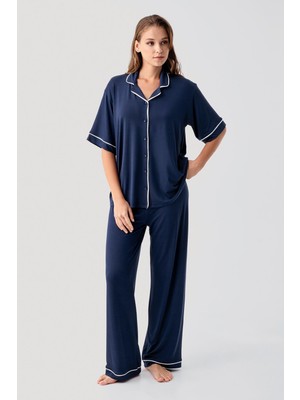 Artış Collection Kısa Kollu Düğmeli Oversize Esnek Viskoz Pijama Takım 19210