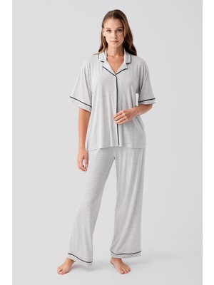 Artış Collection Kısa Kollu Düğmeli Oversize Esnek Viskoz Pijama Takım 19210