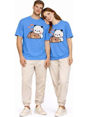 Nevermind Sevimli Panda Baskılı Sevgili Kombini Çift Tişört Oversize Unisex Çift Kombin 2'li Set