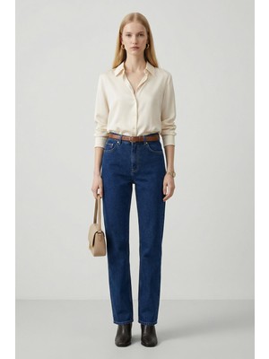 Rays Ara Mavi Yüksek Bel Düz Paça Jean 1064