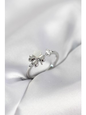 İlk El Grup Gümüş Renk Yonca Model Sedefli Kadın Yüzük - TJ-BYK4102 Iegtgrs-34