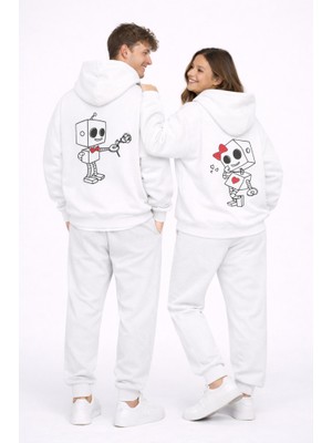 Nevermind Robot Baskılı Sevgili Kombini Oversize Hoodie Seti Kadın Erkek Unisex