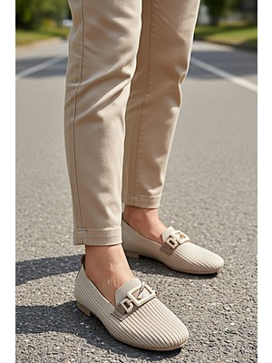 KAFKASLAR AYAKKABI Triko Örgü Toka Detaylı Ev Dışarı Günlük Kadın Babet Ayakkabı