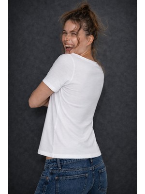 Hakke Kadın Rahat  Basic Interlok Tshirt