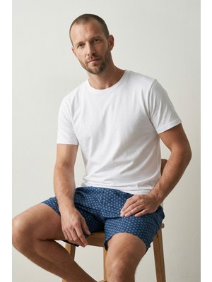 Elemge Pamuk Elastan Süprem Erkek Pijama Takımı Şort & T-Shirt Rahat Kalıp Cep Ince Compact Penye Byz Mavi