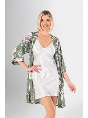 Letsii Desenli Saten Kısa Sabahlık Takımı Standart Renk