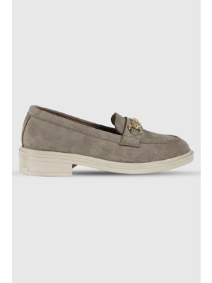 Barbara Koyu Bej Süet Toka Detay Kadın Loafer Ayakkabı