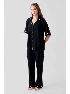 Artış Collection Kısa Kollu Düğmeli Oversize Esnek Viskoz Pijama Takım 19210