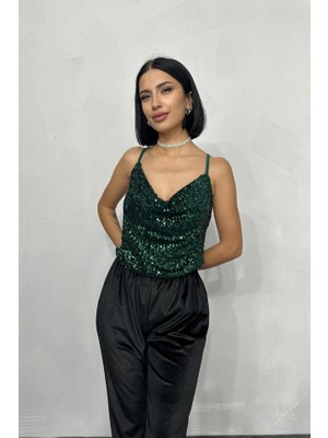 Queene Dreams Zümrüt Askılı Degaje Bluz