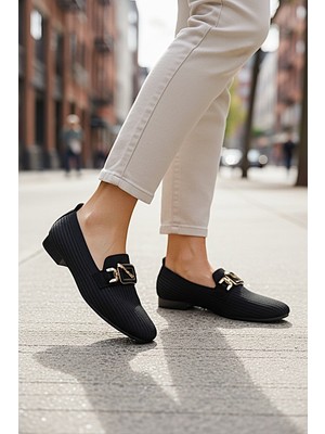 KAFKASLAR AYAKKABI Triko Örgü Toka Detaylı Ev Dışarı Günlük Kadın Babet Ayakkabı