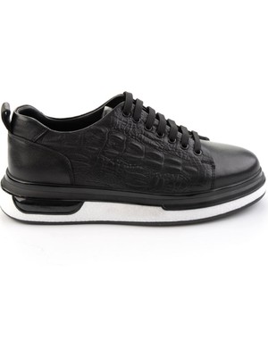 Bambi Siyah Baskılı Hakiki Deri Erkek Sneaker E01811038003