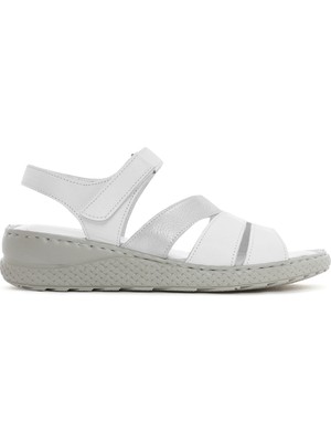 Derimod Kadın Beyaz Bilekten Bantlı Kalın Tabanlı Deri Comfort Sandalet 26SFD320914