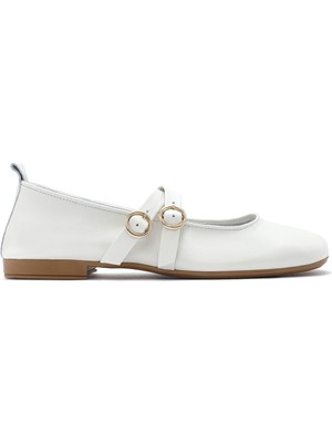 Derimod Kadın Beyaz Tokalı Deri Babet 26PFD200218