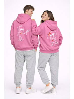 Nevermind Robot Baskılı Sevgili Kombini Oversize Hoodie Seti Kadın Erkek Unisex