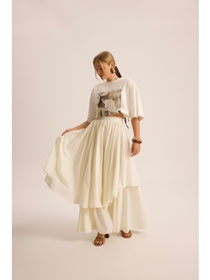 Mai Kevin Çift Kat Ekru Uzun Etek