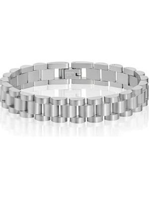 Unisex Rolex Tasarım Model Kararmaz Gümüş Çelik Bileklik