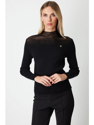 On Fashion Kadın Yarım Balıkçı Ince Örme Siyah Kazak 60346