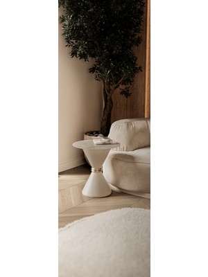 Smilesepet Pera Yan Sehpa 54 cm Vario Vizon Üst Tabla Traverten Desen