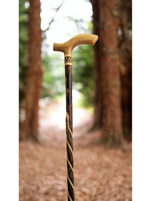 Normadia Yılan Figürlü Devrek Bastonu, Kızılcık Ağacı, Zarif ve Şık Tasarım