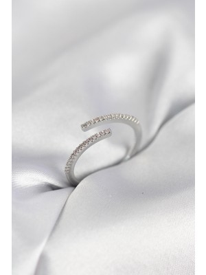 Twin Store Gümüş Renk Zirkon Taşlı Yılan Tarz Kadın Yüzük