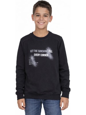 İrem Çocuk Giyim Erkek Çocuk Let The Yazılı Önü Sırtı Yazı Desenli Siyah Renk Sweatshirt