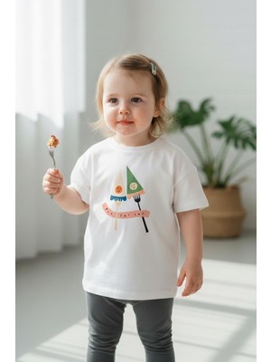 Monila Kız Çocuk Pamuklu Baskılı T-Shirt ve Antrasit Fitilli Tayt 2'li Takım