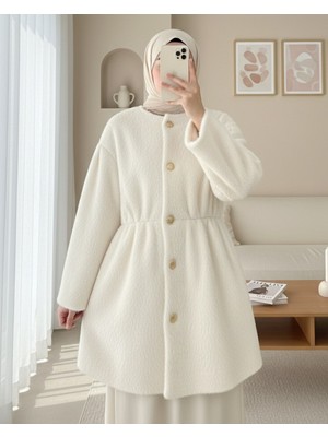 Modamorfo Içi Astarlı Beli Büzgülü Kürklü Ceket  -Krem