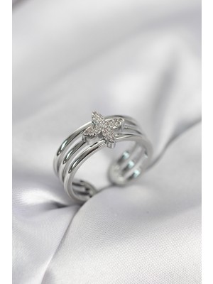 DS LLC Gümüş Renk Zirkon Taşlı Yonca Model Kadın Yüzük DSLLC-3245YU5