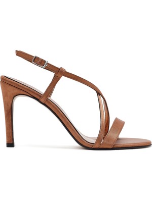 Derimod Kadın Bronz Bilekten Tokalı Yüksek Ince Topuklu Saten Sandalet 26SFE39106F