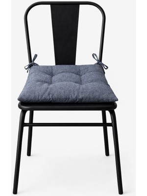 MORVELLA Sitera 4'lü Gri Düğme Dikişli Bağcıklı Sandalye Minderi 40*40*5 cm