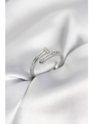 Nuveden Zirkon Taşlı Gümüş Renk Yassı Çivi Model Kadın Yüzük - TJ-BYK3962 DIE-RSTG34