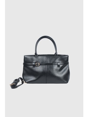 Gwen Siyah Mat Kemer Detaylı Kadın El ve Omuz Çantası