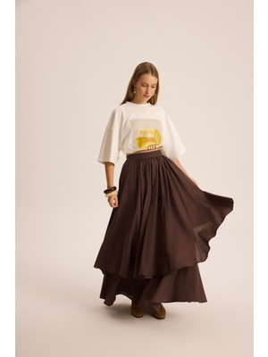 Mai Kevin Çift Kat Kahve Uzun Etek