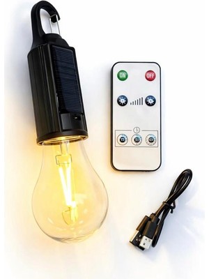 CAILON Kumandalı Solar LED Ampul 150 Lümen – Şarjlı, Taşınabilir Kamp & Bahçe Işığı