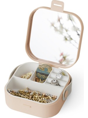 Aynalı Makyaj Takı Çantası Taşınabilir Çanta İçi Aynalı Mini Makyaj Takı Kutusu