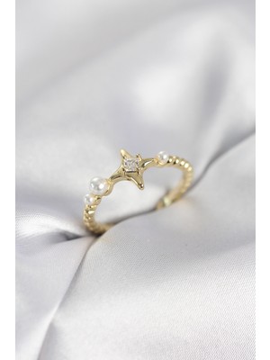 Twin Store Kutup Yıldızı Model Zirkon Taşlı Gold Renk Kadın Yüzük