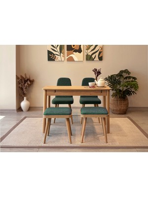 Rabi Miora Mini Açılır Mutfak Masa Takımı Karina Meşe Yeşil (1 Masa+2 Sandalye +2 Tabure)