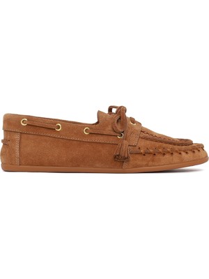 Derimod Kadın Taba Püsküllü Süet Deri Loafer 26PFD221210