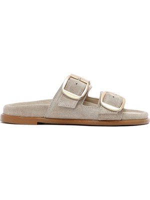 Derimod Kadın Bej Tokalı Süet Deri Terlik 26SFD200610