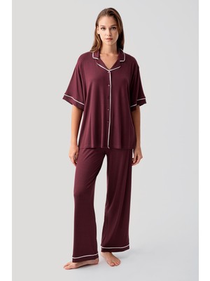 Artış Collection Kısa Kollu Düğmeli Oversize Esnek Viskoz Pijama Takım 19210