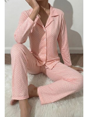 Madame Clara Düğme Kapanma Detaylı Puantiye Desenli Kadın Pijama Takımı