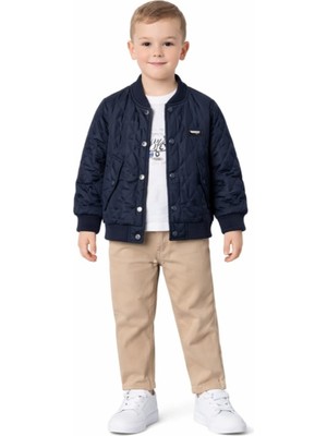 İrem Çocuk Giyim Erkek Çocuk Kapitone Çıtçıt Kapama Ceketli Uzun Kol Tişört Pantolonlu Lacivert Renk Üçlü Takım