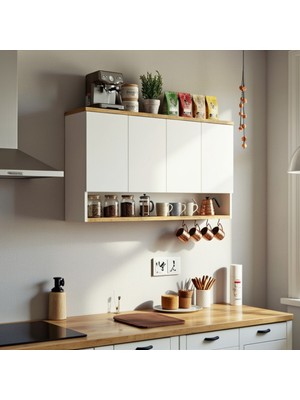 Misterium Mocha Duvara Askılı Kahve Köşesi ve Fincan Standı - Beyaz