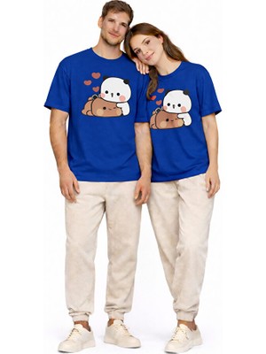 Nevermind Sevimli Panda Baskılı Sevgili Kombini Çift Tişört Oversize Unisex Çift Kombin 2'li Set