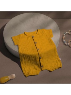 MiaBaby Çift Kat Müslin Y.kol Kısa Tulum